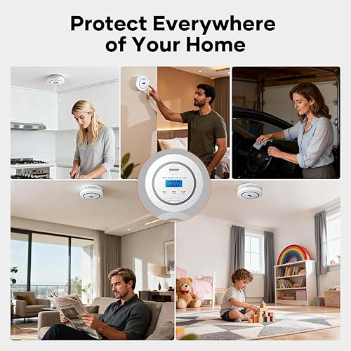 Miniatura 6 de Paquete de 3 detectores de monóxido de carbono, funciona con pilas, alarma de humo y CO 2 en 1 con pantalla digital LCD, detector de monóxido de
