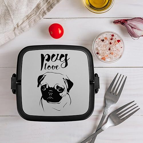 Miniatura 8 de Pug Love - Caja Bento de doble capa con estampado de amor, cajas de almuerzo desmontables con cuchara para el trabajo y picnic