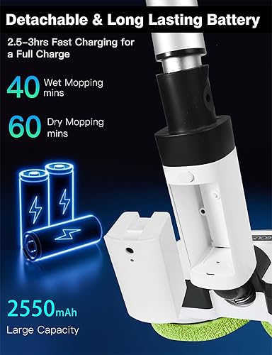 Miniatura 2 de EOUS Trapeador eléctrico inalámbrico, limpiador de suelo con faros LED y rociador de agua, batería desmontable de hasta 60 minutos, potente