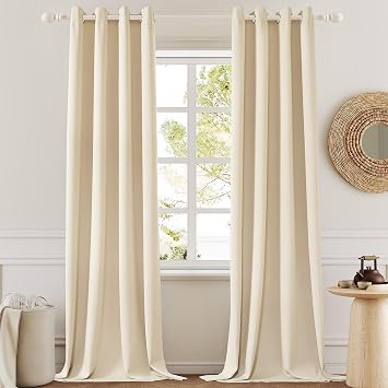 Blackout Curtains Room Darkening Thermal Insulated Drapes Solid Window Treatment Set Grommet Top Light Blocking Curtain for Living Room Bedroom 2 Panels, W52 x L108 Inch, Beige Cream
