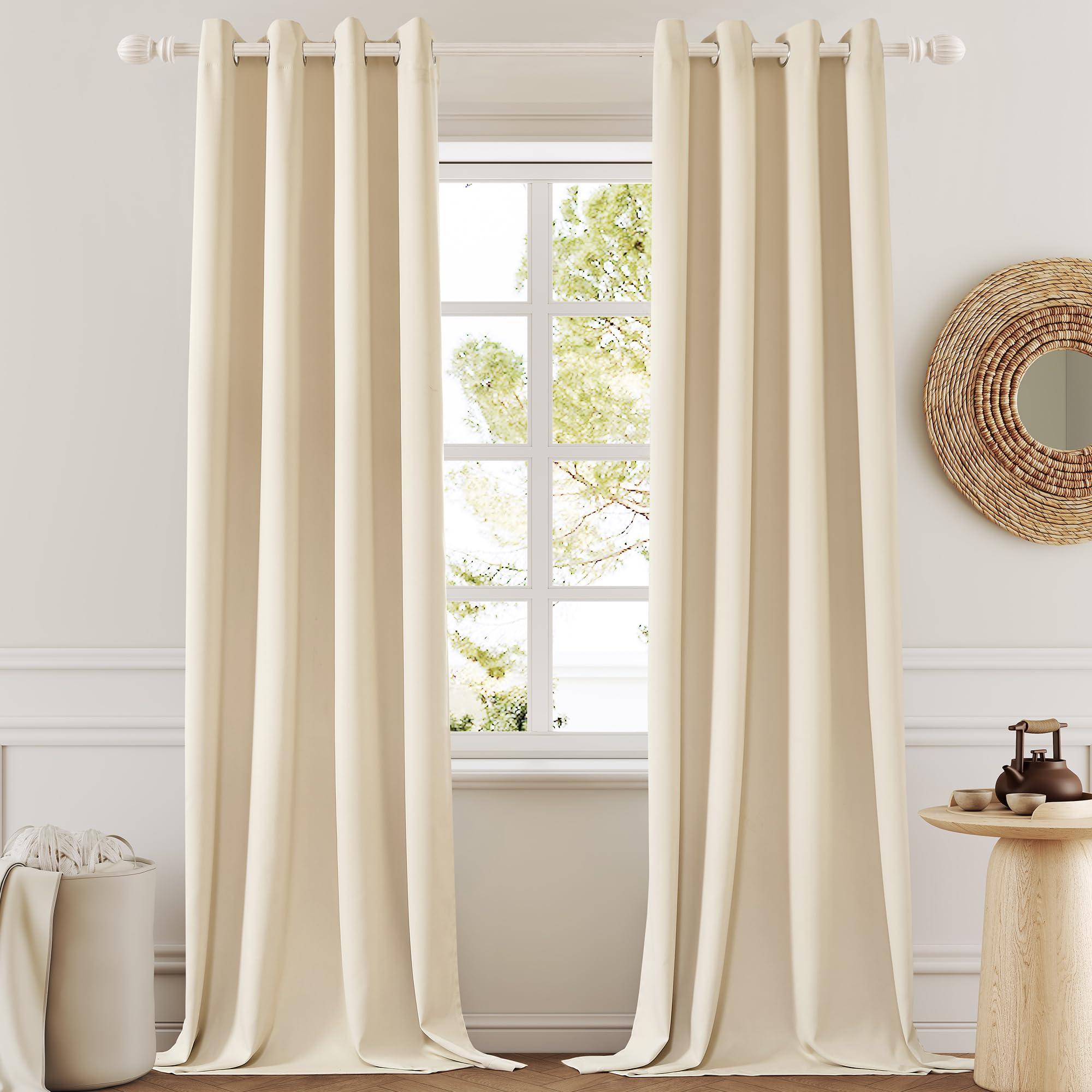 LCOOMZEN Blackout Curtains Room Darkening Thermal Insulated Drapes Solid Window Treatment Set Grommet Top Light Blocking Curtain for Living Room