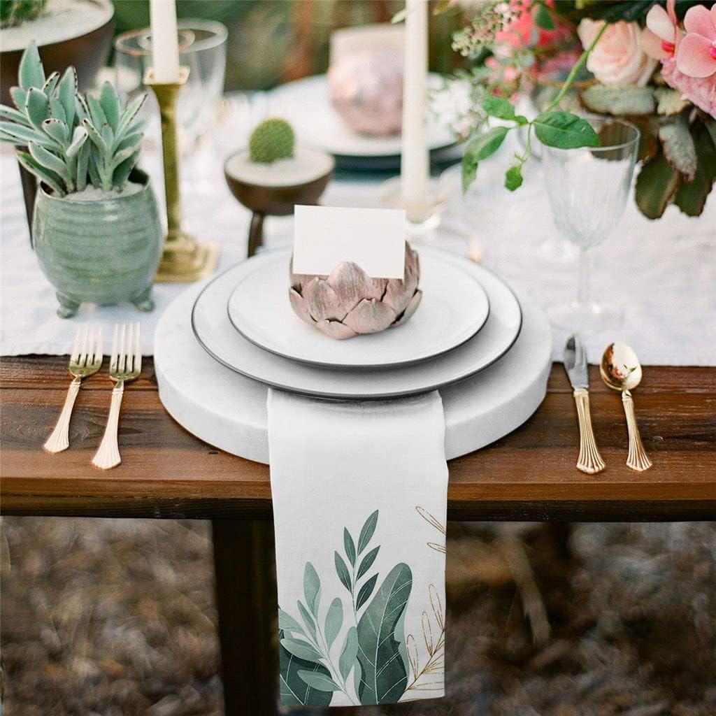 Green Tropical Plants Leaves Cloth Napkins Set Festive Banquet Wedding Decor Tea Towel Kitchen Dinner Table(8pcs)