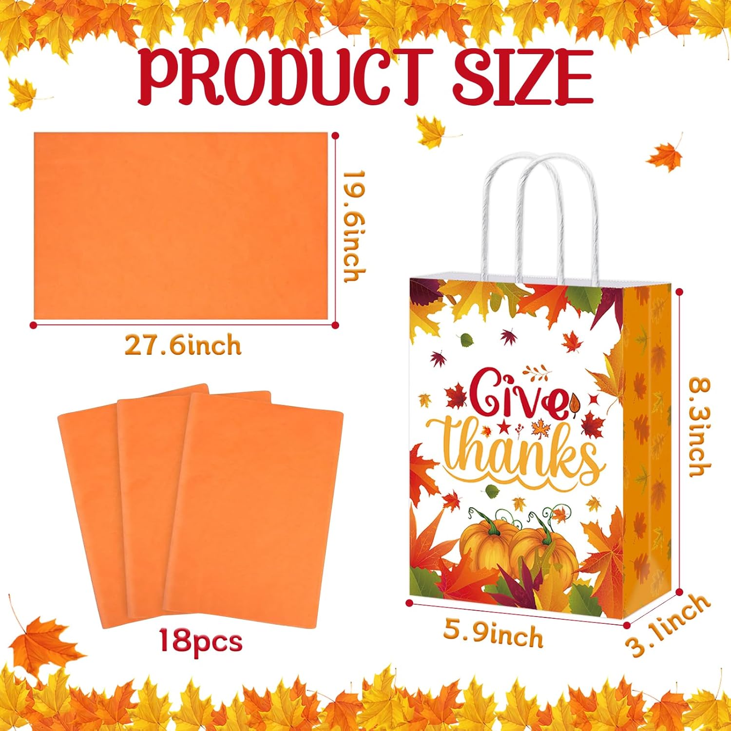HABDJILTY 18PCS Friendsgiving Paper Gift Bags, Thanksgiving Goodies Bags Candy Treat Bags with Tissue Paper Friends Giving Bag with Handle for Thanksgiving Party Decoration Favor Supplies Gifts - Image 2