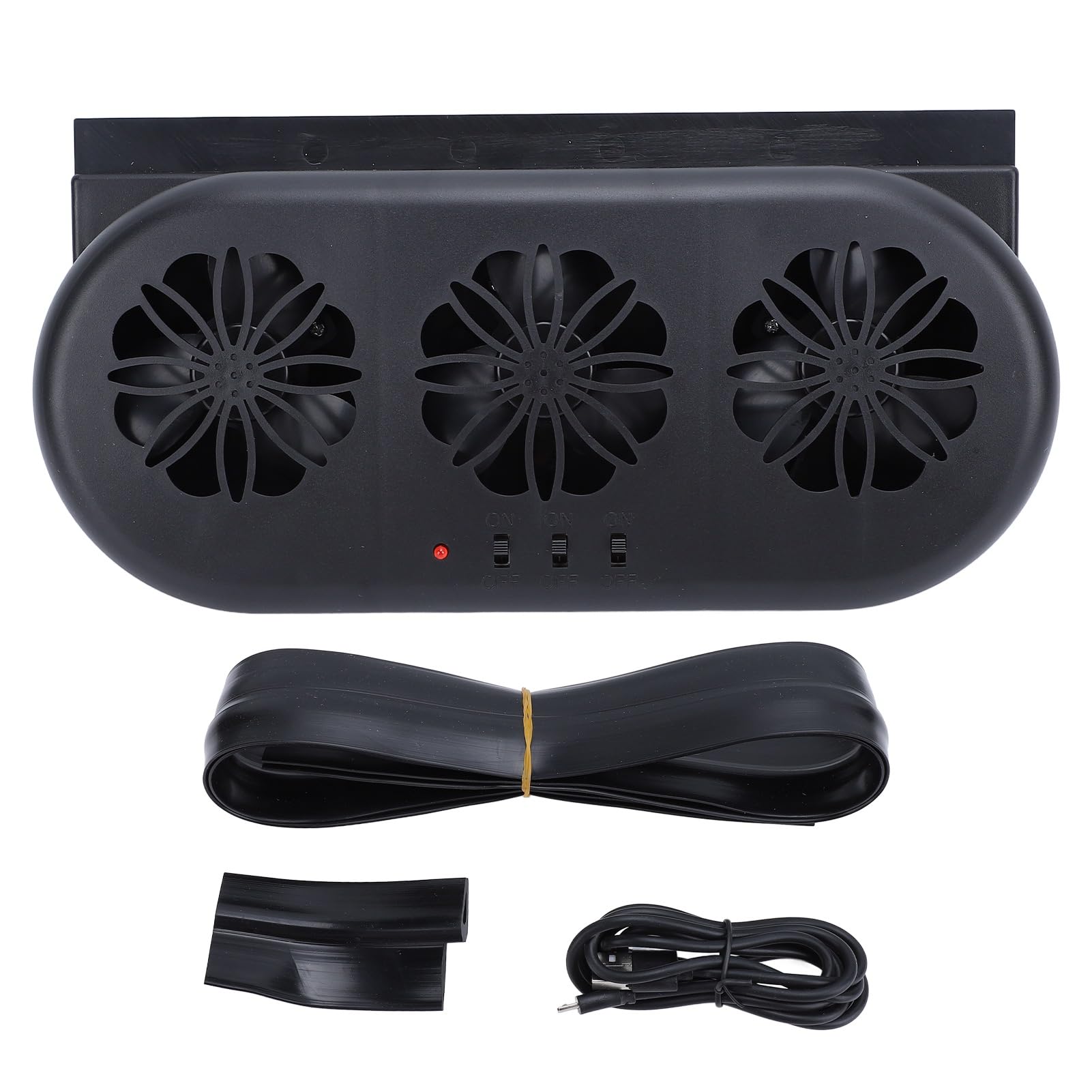 Ventilateur D'échappement à énergie Solaire en Voiture, Ventilation de Fenêtre de Véhicule 3 Ventilateurs, Ventilateur de Refroidissement à éVent de Voiture Rechargeable USB,