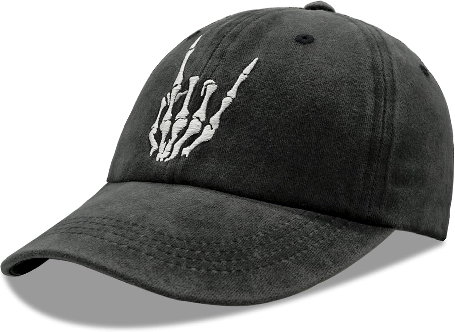 Halloween Skeleton Black Hat Beanie Skull Baseball Cap Embroidered Finger Bone Adjustable Mesh Hat for Men Women - Image 3