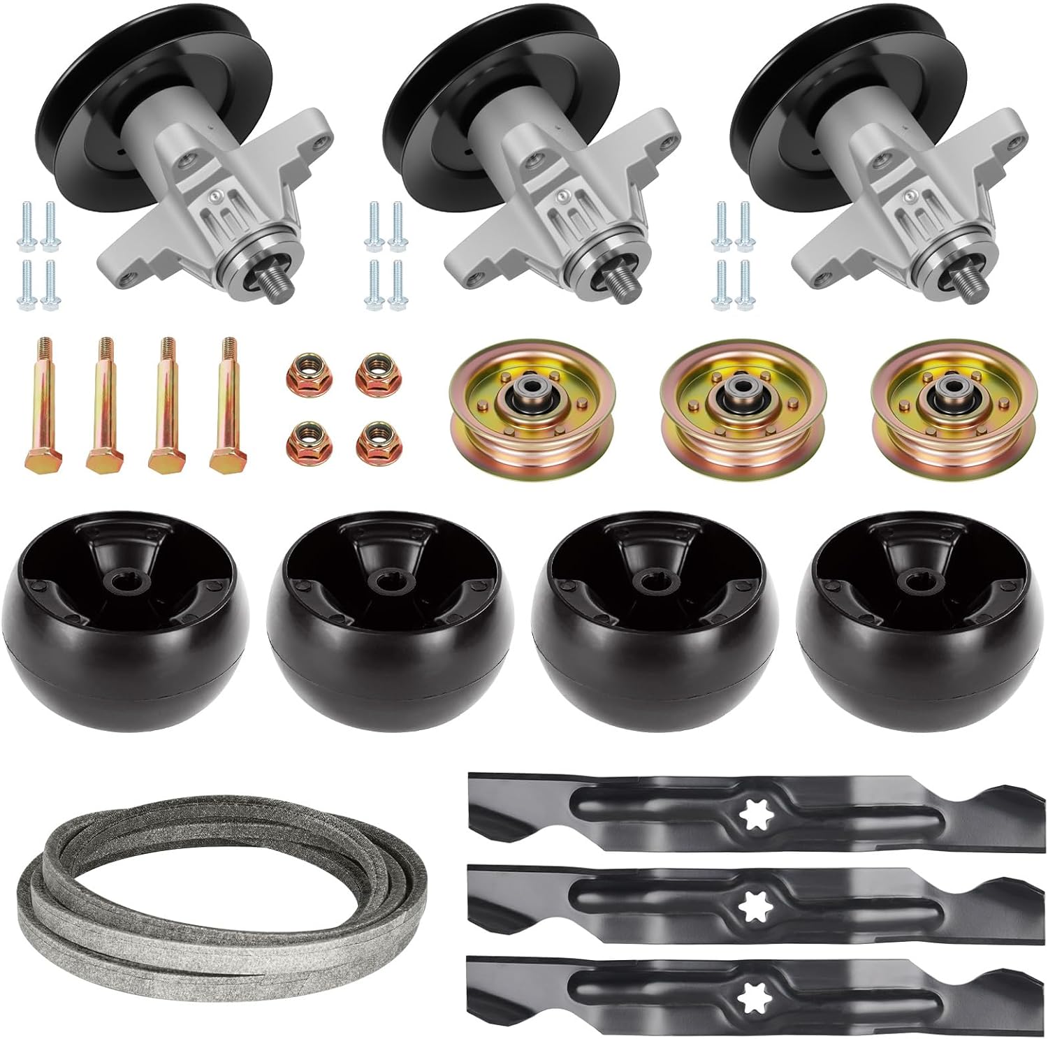 50 Inch Mower Deck Rebuild Kit Compatible with Cub Cadet/MTD/Troy-Bilt RZT50 RZT50VT, 3 Spindle 618-04126 918-04125 +3 Idler 753-08171+3 Blade 742-04053+1 Belt 754-04044+4 Deck Wheel