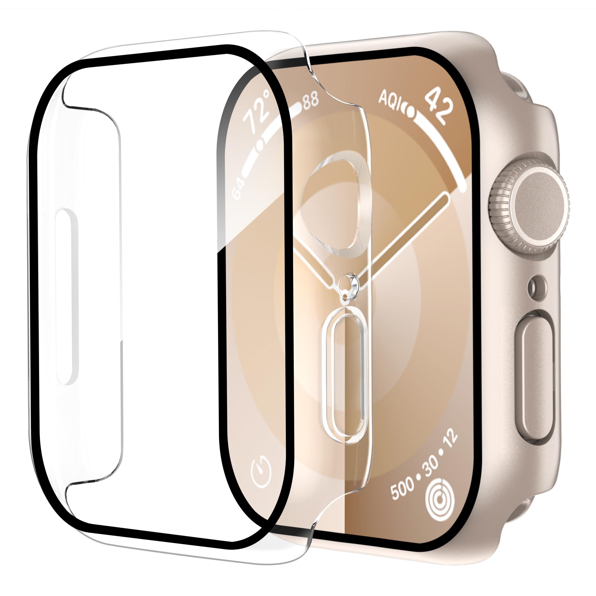 Smiling 2 Pack Case Compatible with Apple Watch Series 11 (2025)/Series 10 46mm with Tempered Glass Screen Protector, Hard PC Case Overall Protective Cover- 1 Starlight + 1 Transparent