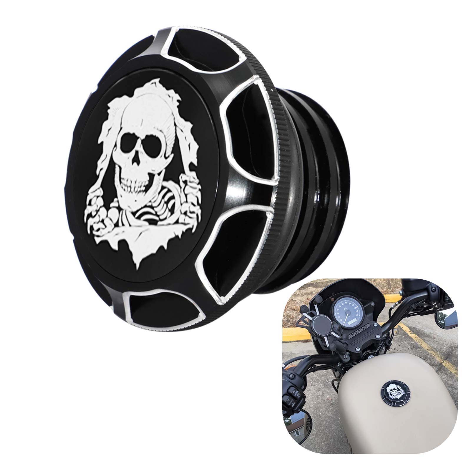 GUAIMI CNC Aluminum Fuel Gas Tank Cap For Harley Sportster XL 1200 883 X48 Dyna - American Flag Black