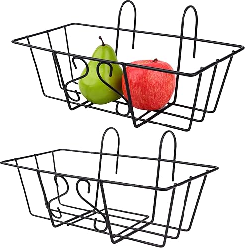 Miniatura 8 de OBANGONG 2 cestas colgantes de hierro con ganchos, estante para macetas de balcón, soporte para macetas colgantes, cubículo, estante colgante para