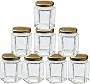 Offer Shop 190ml 7 oz Hexagonal Glass Jars with Lid - Pack of 8 Clear Airtight Preserving Glass Jars for Jam, Yogurt, Pickle