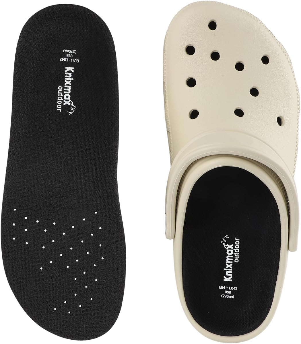 Knixmax Insoles for Crocs 1 Pair, Comfort Replacement Clogs Inserts for Men Women, Thin Arch Support Shoe Liners, Breathable Wide Innersoles for Garden Clogs Mules Sneakers, Black EU 38-39