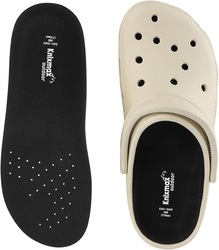 Knixmax Insoles for Crocs 1 Pair, Comfort Replacement Clogs Inserts for Men Women, Thin Arch Support Shoe Liners, Breathable Wide Innersoles for Garden Clogs Mules Sneakers, Black EU 38-39