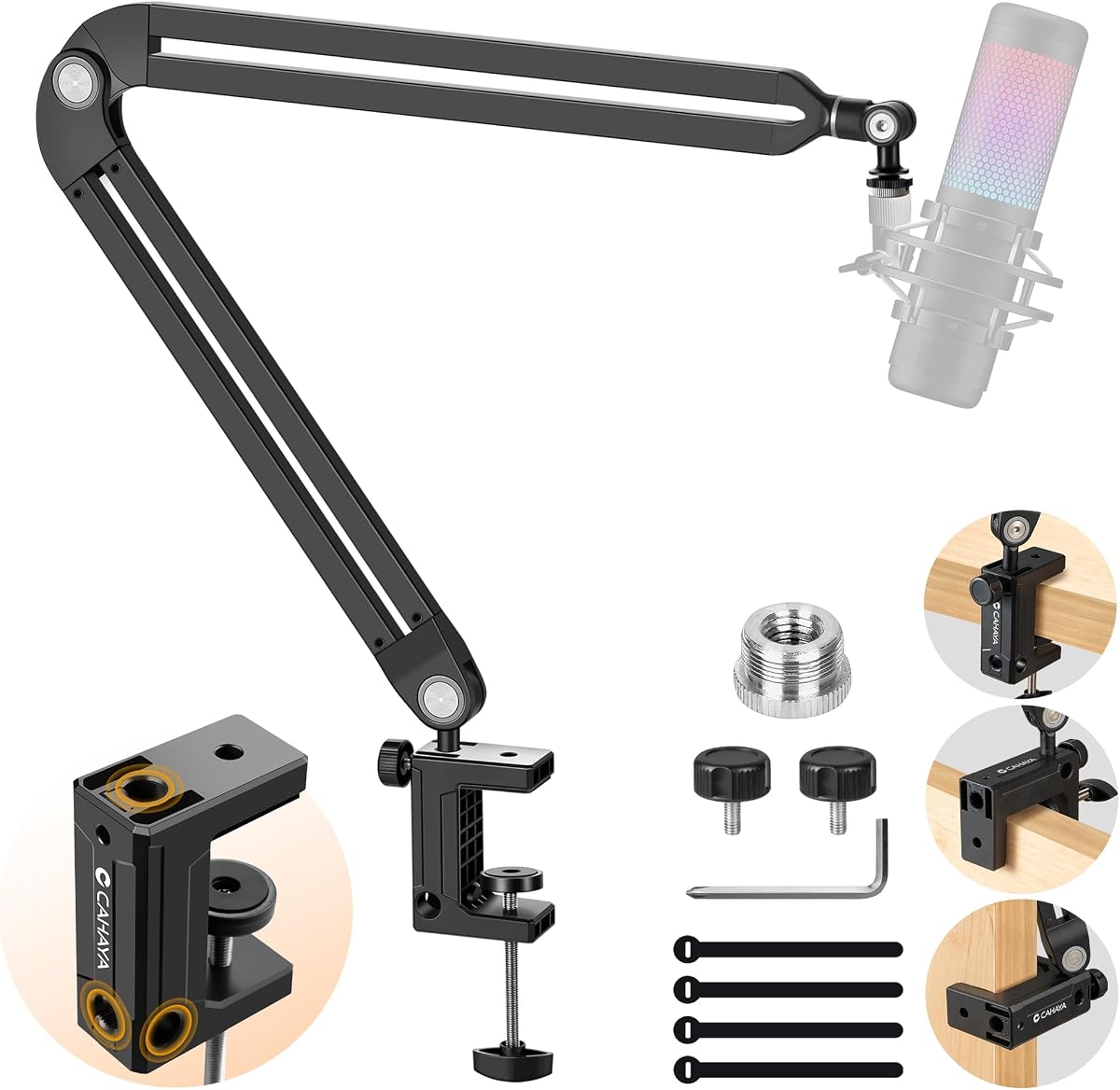 CAHAYA Microphone Boom Arm Professional - Fully Adjustable Microphone Stand with Wide Base, 3/8 Inch to 5/8 Inch Adapter Mic - Compatible with Blue Yeti,...