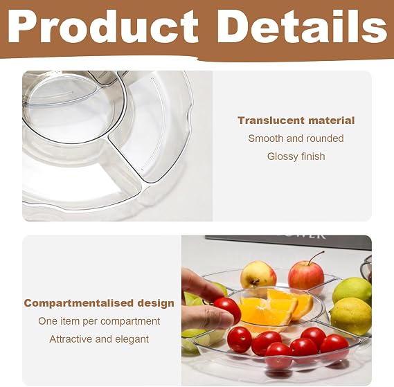 4 Pack Clear Compartment Trays with 5 Section, Plastic Snack Serving Platter Snack Plate Reusable Snack Plate Platter for Party Food for Appetizers Snacks Fruit Candies Dessert Nibbles Nuts