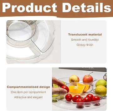 4 Pack Clear Compartment Trays with 5 Section, Plastic Snack Serving Platter Snack Plate Reusable Snack Plate Platter for Party Food for Appetizers Snacks Fruit Candies Dessert Nibbles Nuts