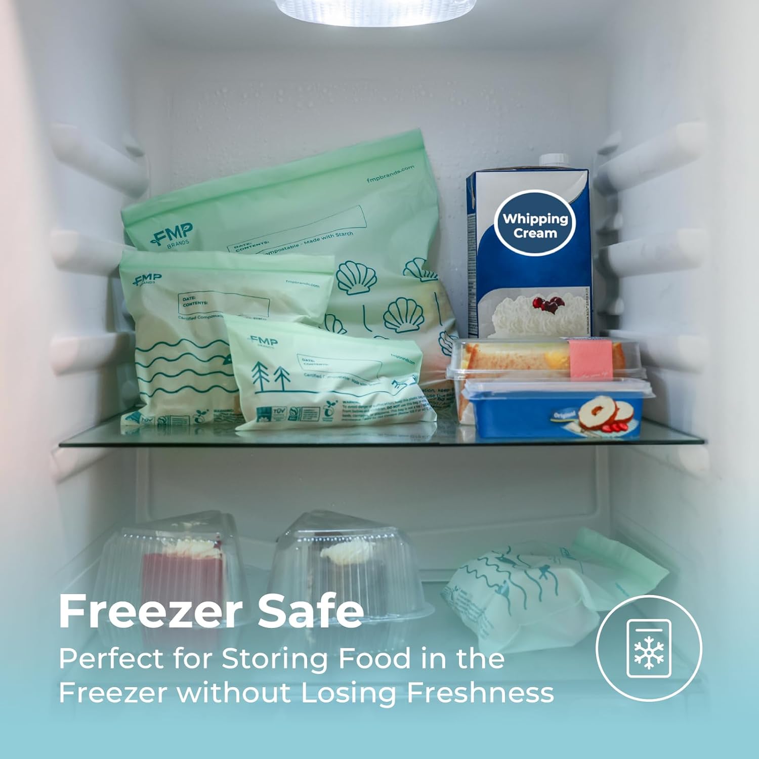 Fit Meal Prep 50 Pack 100% Compostable Food Storage Bags, 7 x 8" Resealable Freezer Bags Quart Size for Meat, Fruits, Plant-Based Sandwich Bag, ASTM D6400, US BPI & EU OK Compost Certified - Image 6