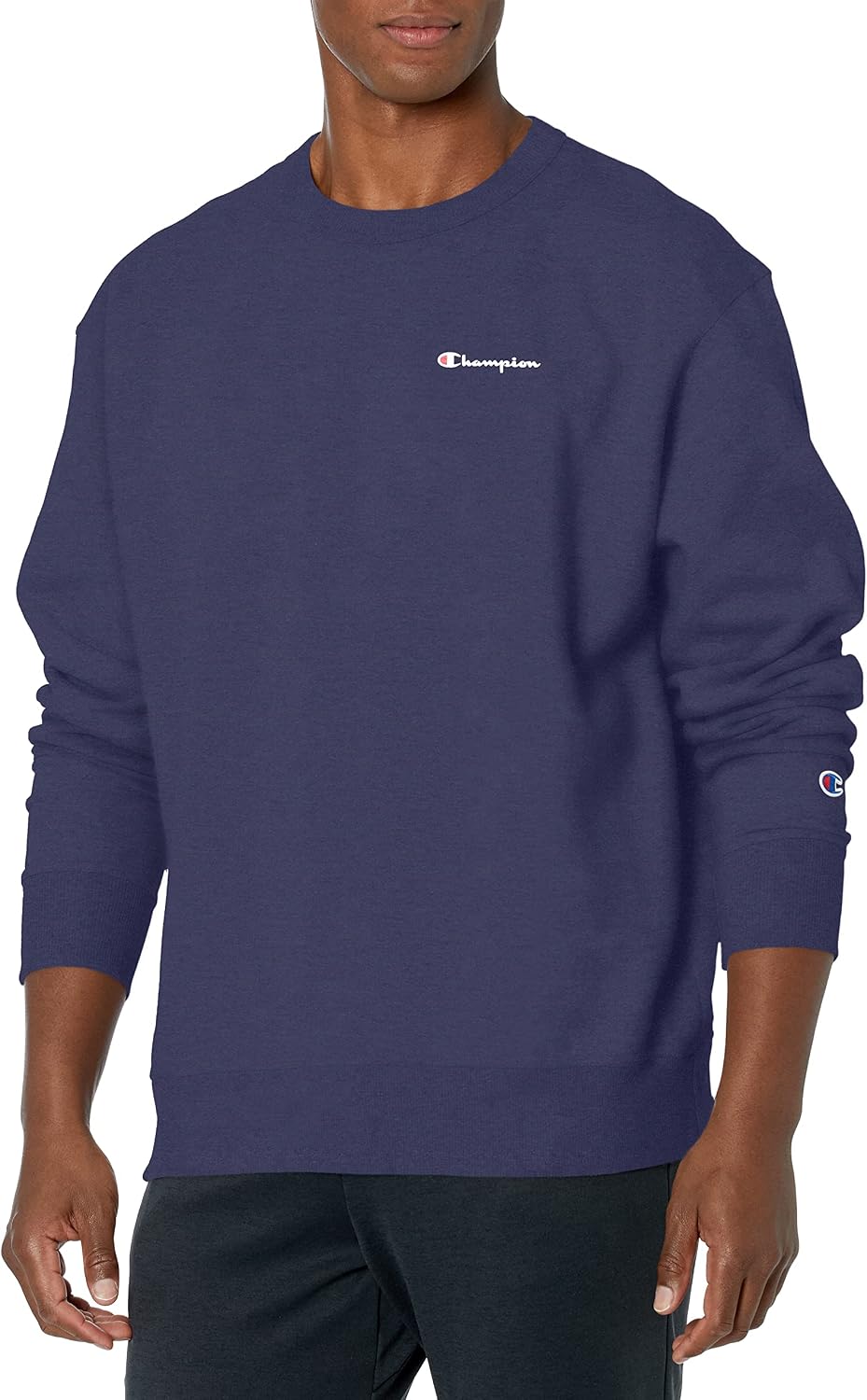 Champion Men's Powerblend Fleece Crew Sweatshirt for Men, Crewneck, Script (Reg. or Big & Tall)