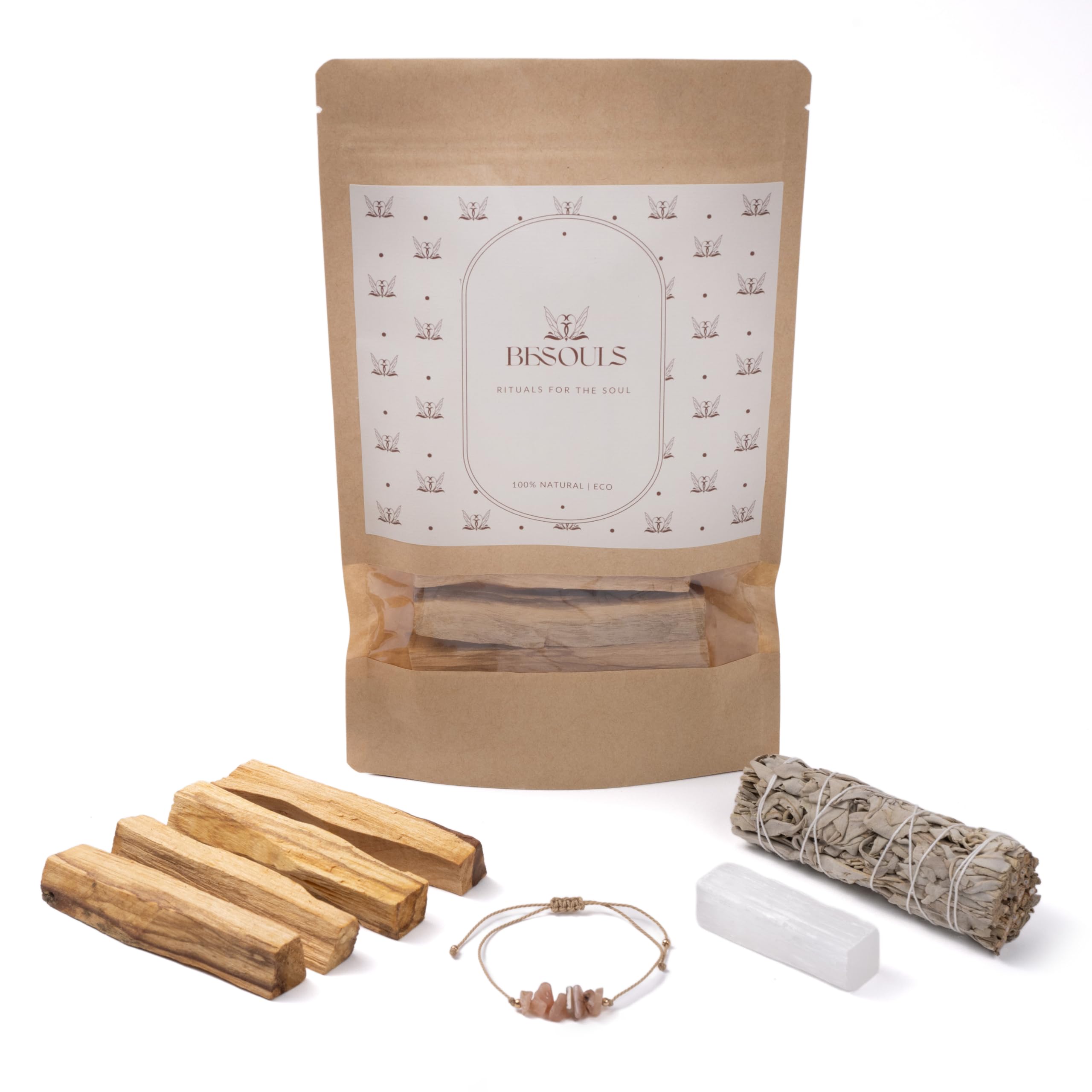 Coffret Premium Rituel Nettoyage Énergétique Palo Santo Purification Sauge Blanche Bracelet Sélénite Maison