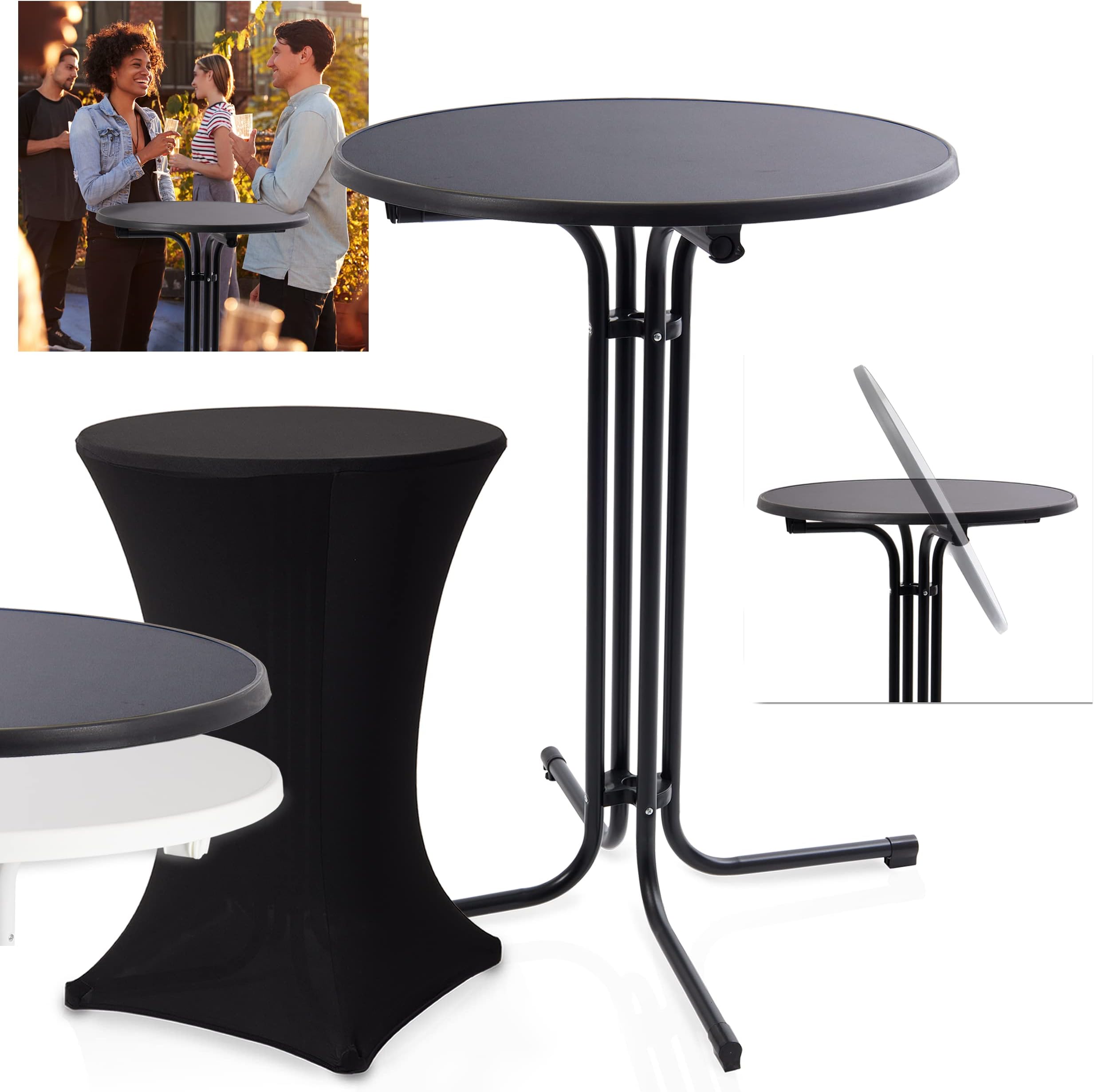 tillvex® Gastro Stehtisch klappbar Ø80cm mit Husse Bistrotisch FERTIG