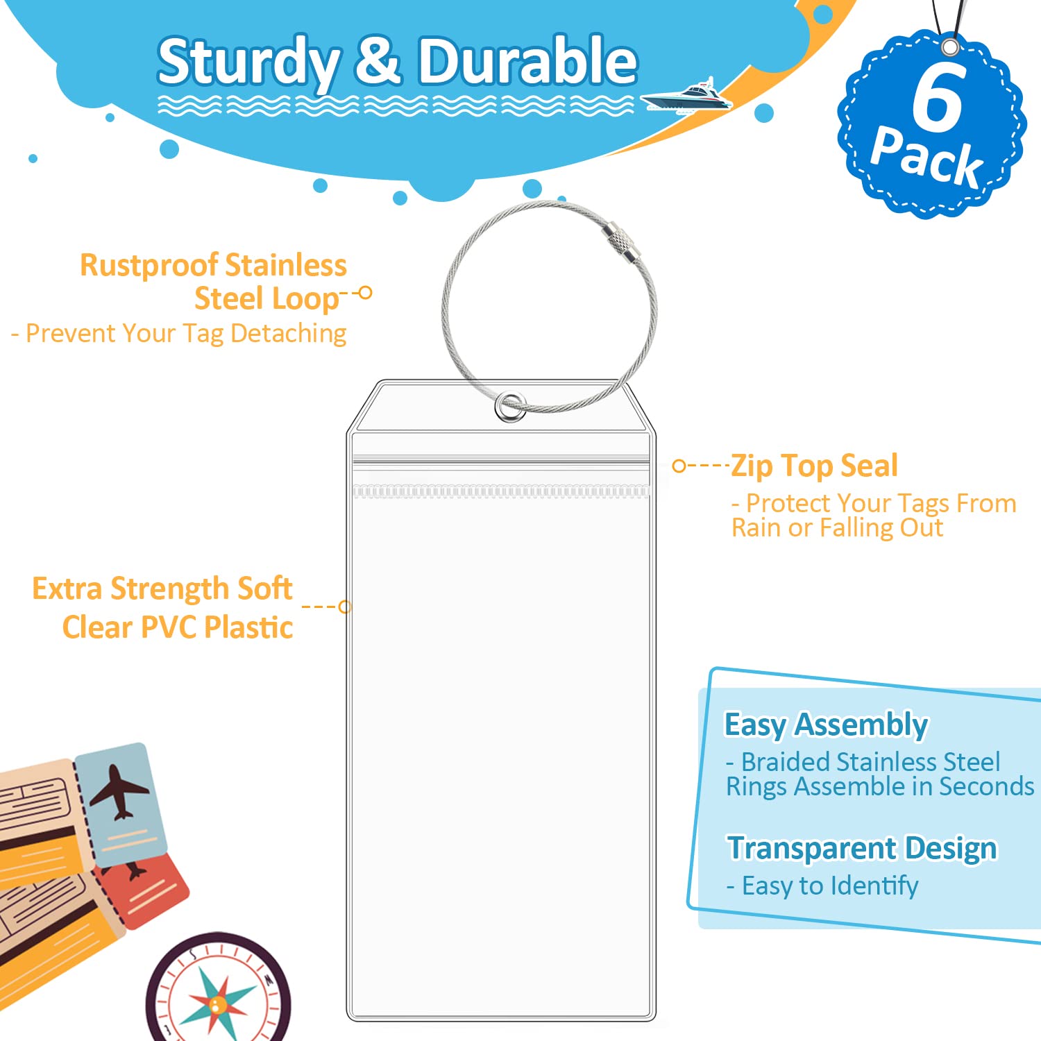 JYNVO Kreuzfahrt Kofferanhänger 6er Set - Wasserdicht Mit Metallband