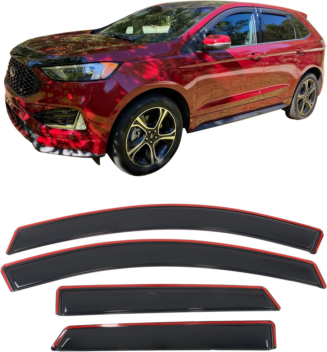 IKON MOTORSPORTS in Channel Window Visors Compatible with 2015-2024 Ford Edge, Slim Style Acrylic Smoke Rain Guards, Side Window Wind Deflectors 4PCS