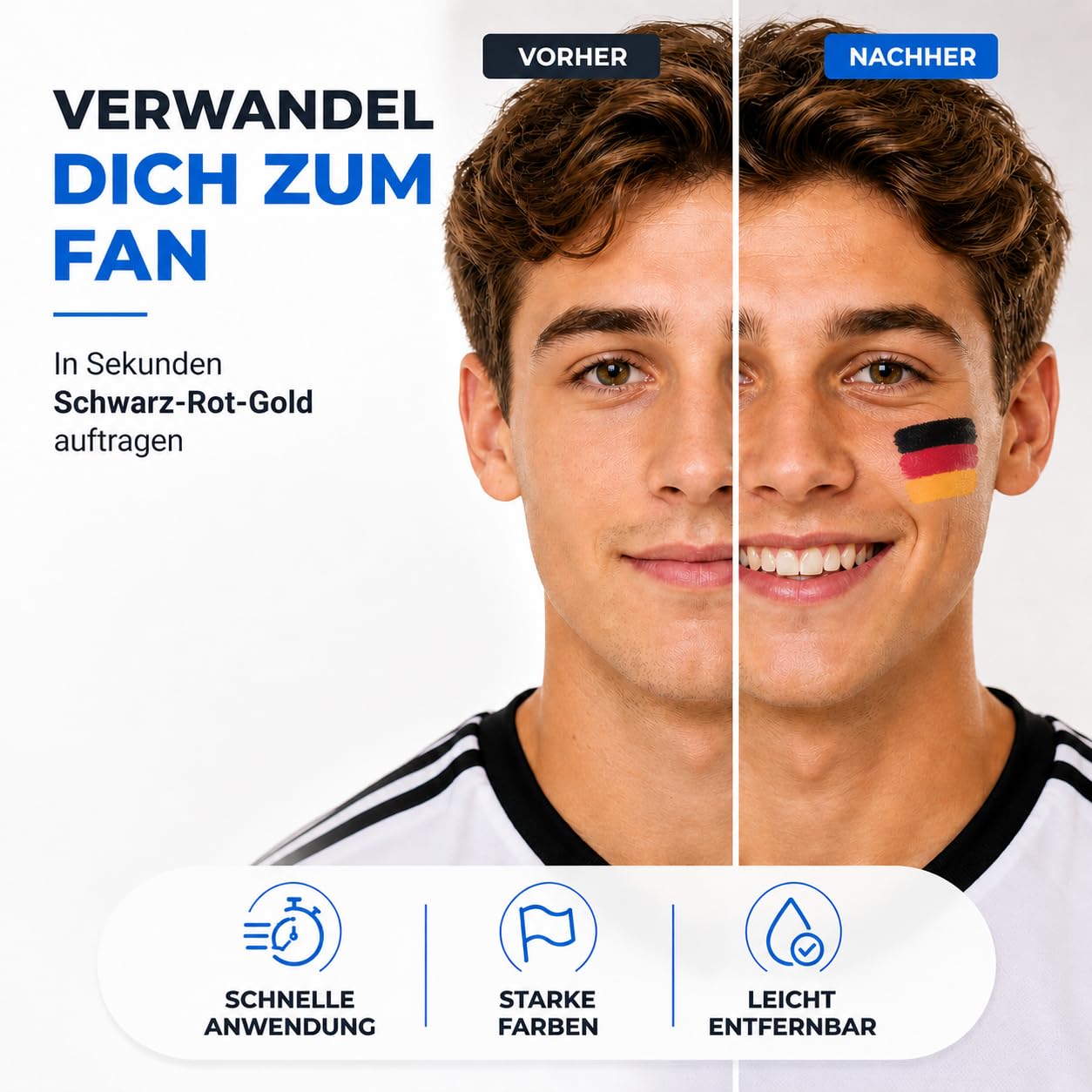 TK Gruppe Timo Klingler Lot de stylos de maquillage Allemagne - Couleurs de maquillage rouge, noir, jaune pour homme et femme - Coupe du monde 2026