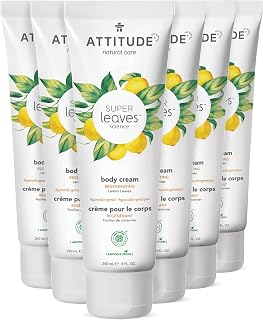 ATTITUDE Body Cream, EWG Verified, Hypoallergenic, Plant and Mineral-Based Ingredients, Vegan and Cruelty-free Beauty and Personal Care Products, Regenerating, Lemon Leaves, 240 ml (Pack of 6)