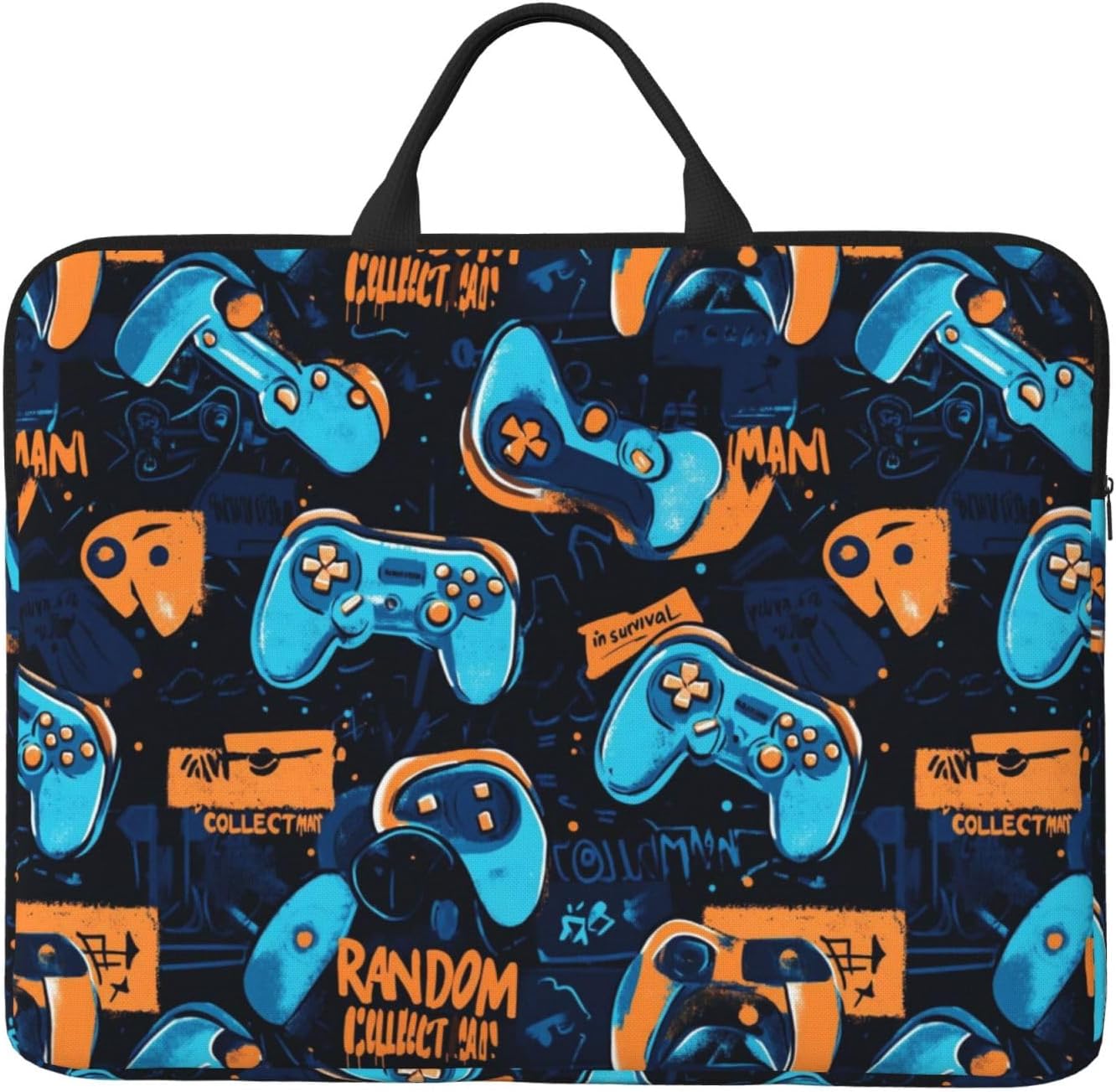 14 Inch Laptop Sleeve with Handle, Moody Neon Game Controller Graffiti Seamless Shockproof Water Resistant Notebook Carrying Case for Most Computers