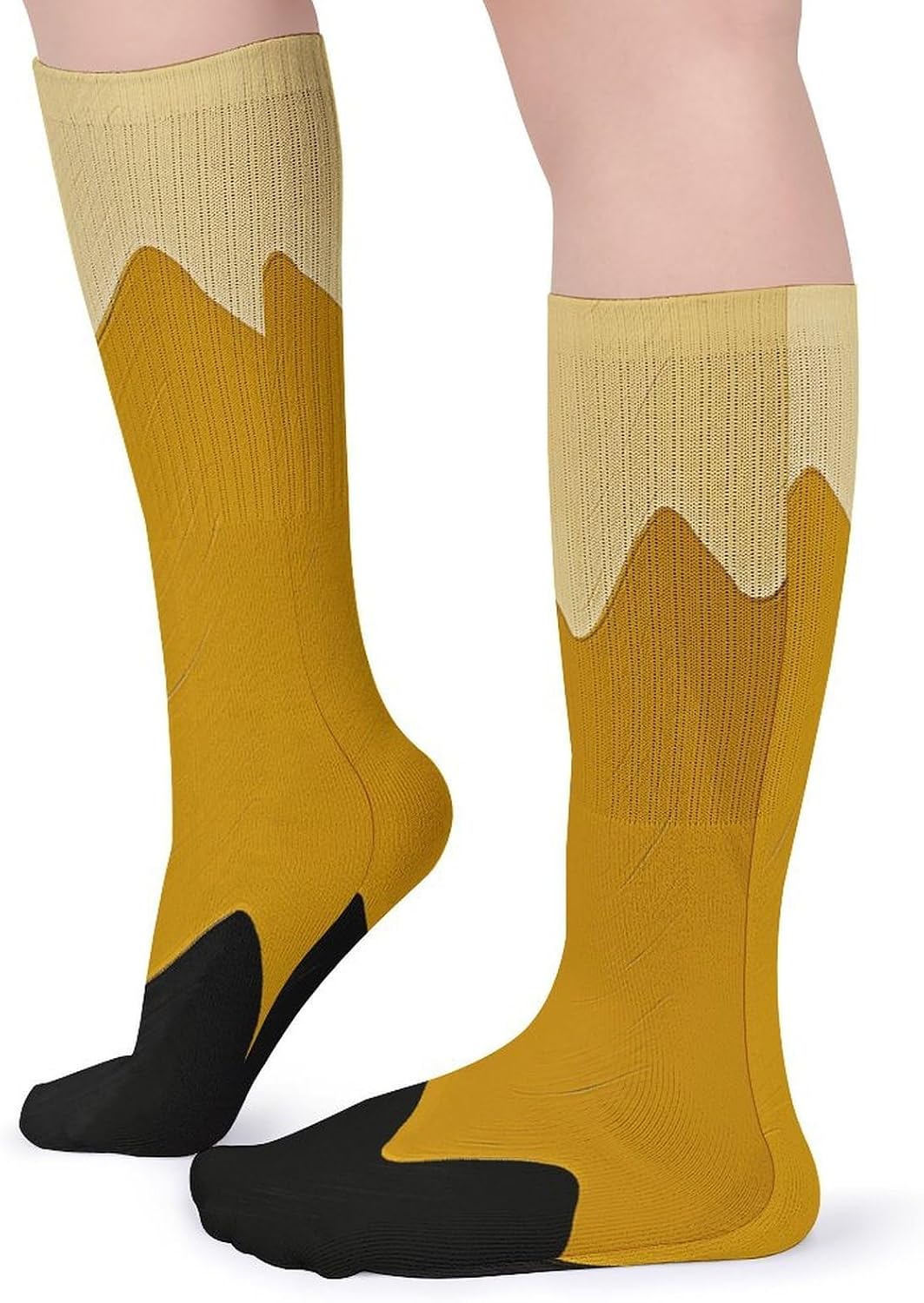 Mustard Yellow And Black Knee High Socks Cozy Knee High Socks Soft Mid-Length Sock for All Seasons Daily Wear Adult