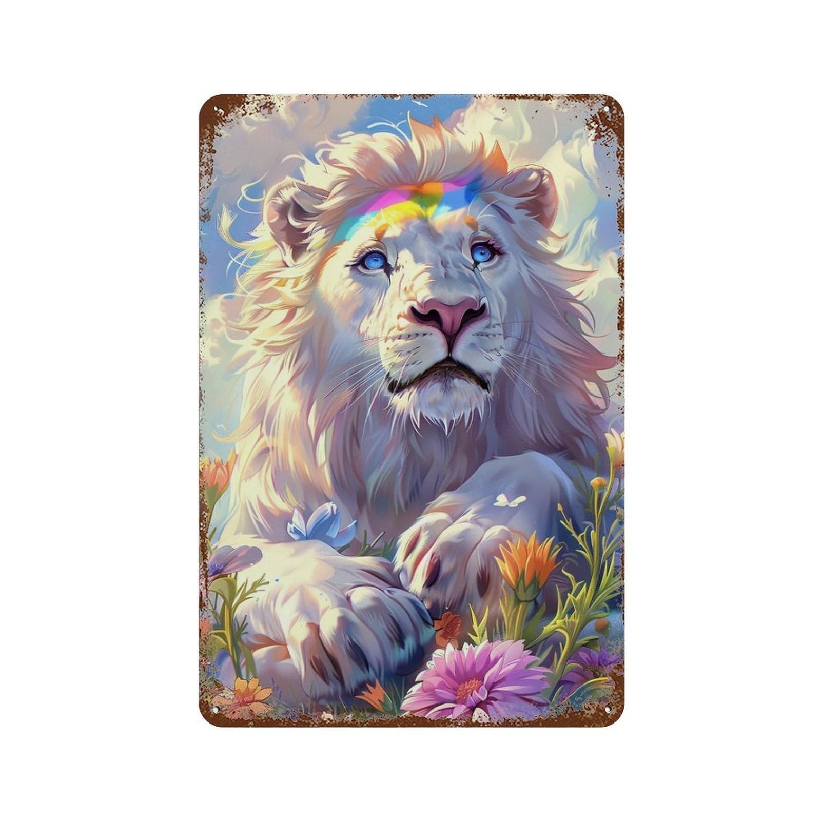 Rainbow Lion Fantasy Artwork Vintage Rust Metal Sign 11.8"x7.9", Ideal for Bistro, Counter And Cafe Decor