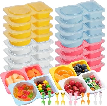 20 Pack 4.5 Oz Reusable Snack Containers with Lids,Disposable 2-Compartment Snack Pack Containers with Forks,Small Snackle Box Sauce Condiment Portion Control Meal Prep Container for Picnic Travel