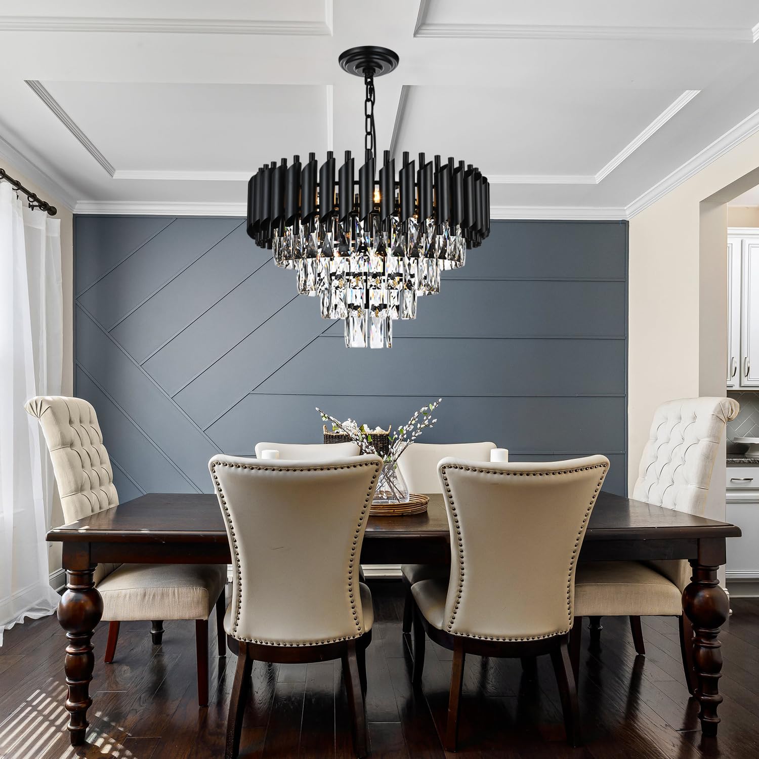 A1A9 9-Light Modern Round Crystal Chandelier Lights, 4 Tiers