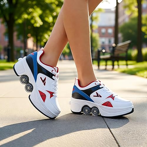 Miniatura 2 de Tenis unisex 2 en 1 para patinaje con ruedas retráctiles de doble fila de 4 ruedas para niños, adultos, hombres y mujeres, para interiores y