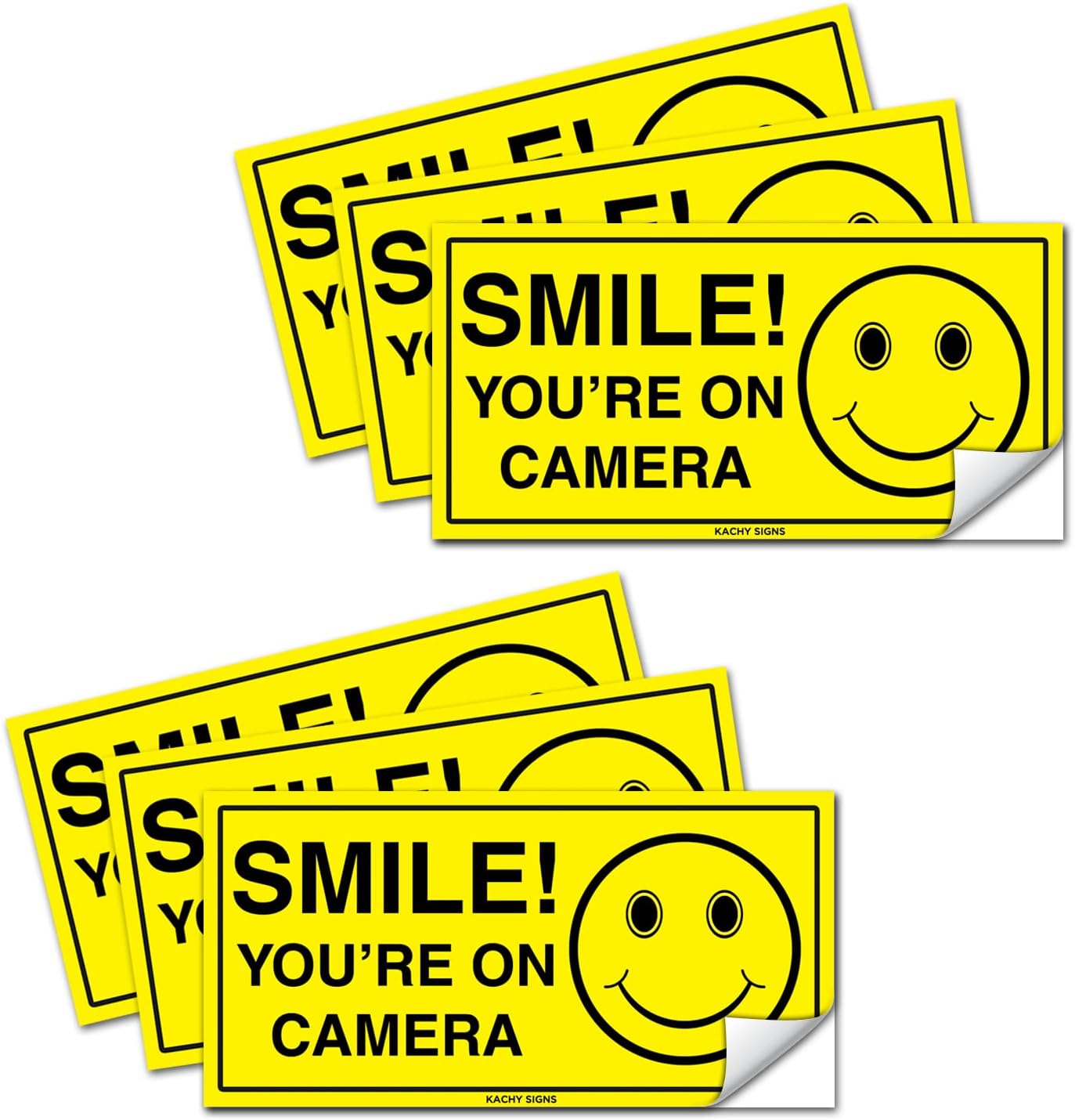 (Set of 6) Smile You're On Camera Sticker - 2" x 4" -Durable Self Adhesive 4 Mil Vinyl - Laminated - Fade & Scratch Resistant - Waterproof - Private Property No Trespassing Security Recording Video Surveillance Sign