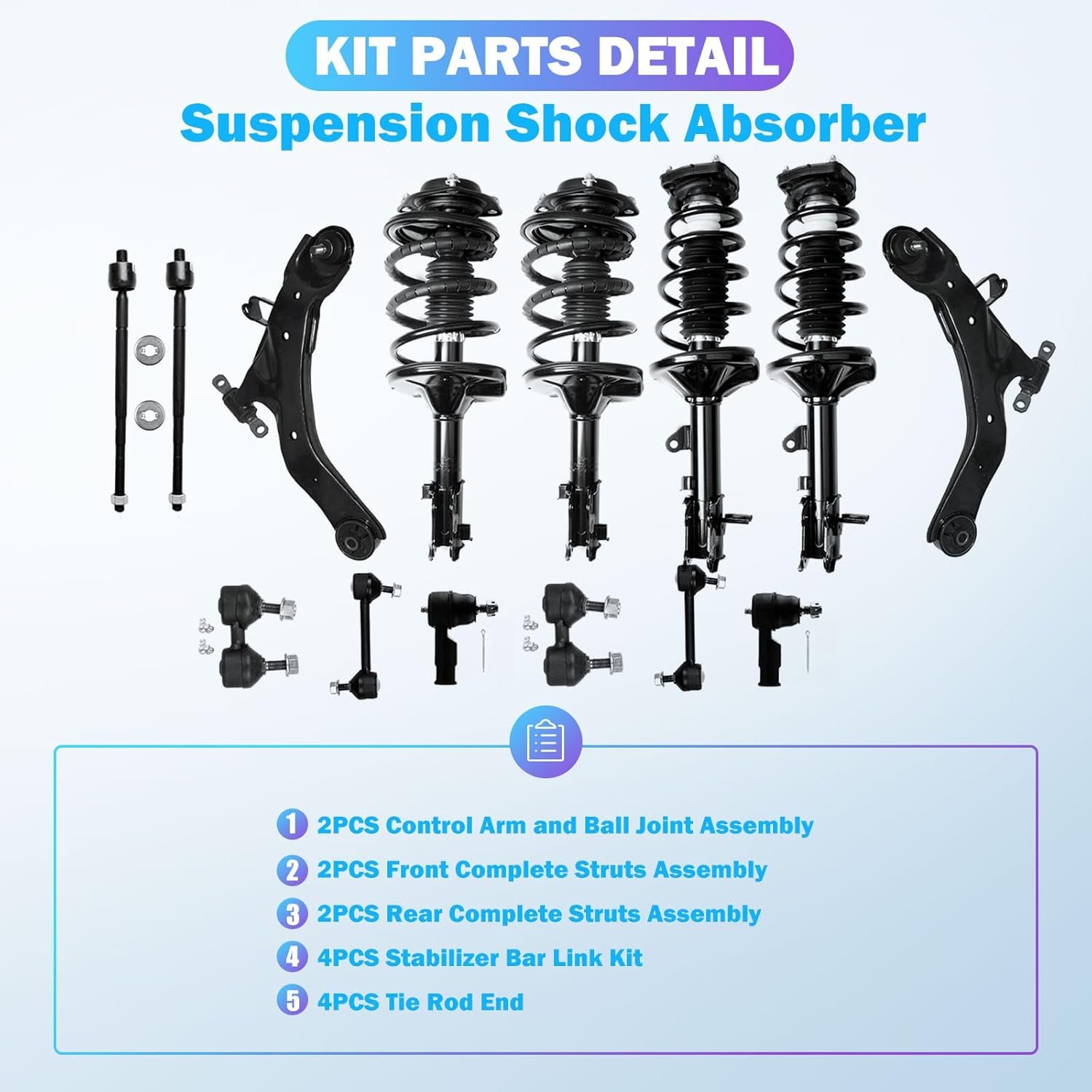 Front Complete Struts Rear Shock Absorber kit for 2001-2006 for Hyundai for Elantra,2PCS Rear Complete Struts Assembly Replaces 171405 Shock Absorber Complete Assembly Suspension Kit