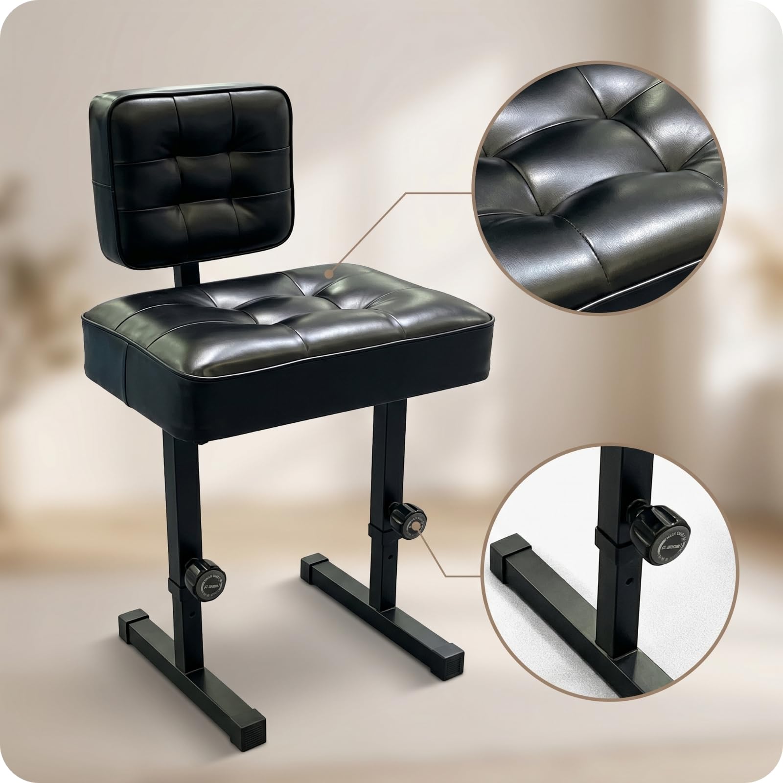 Altura Regulable Tapizado Capitoné Silla Piano Acolchada Banqueta Pianista con Respaldo Banco Piano con Respaldo para Tecladistas
