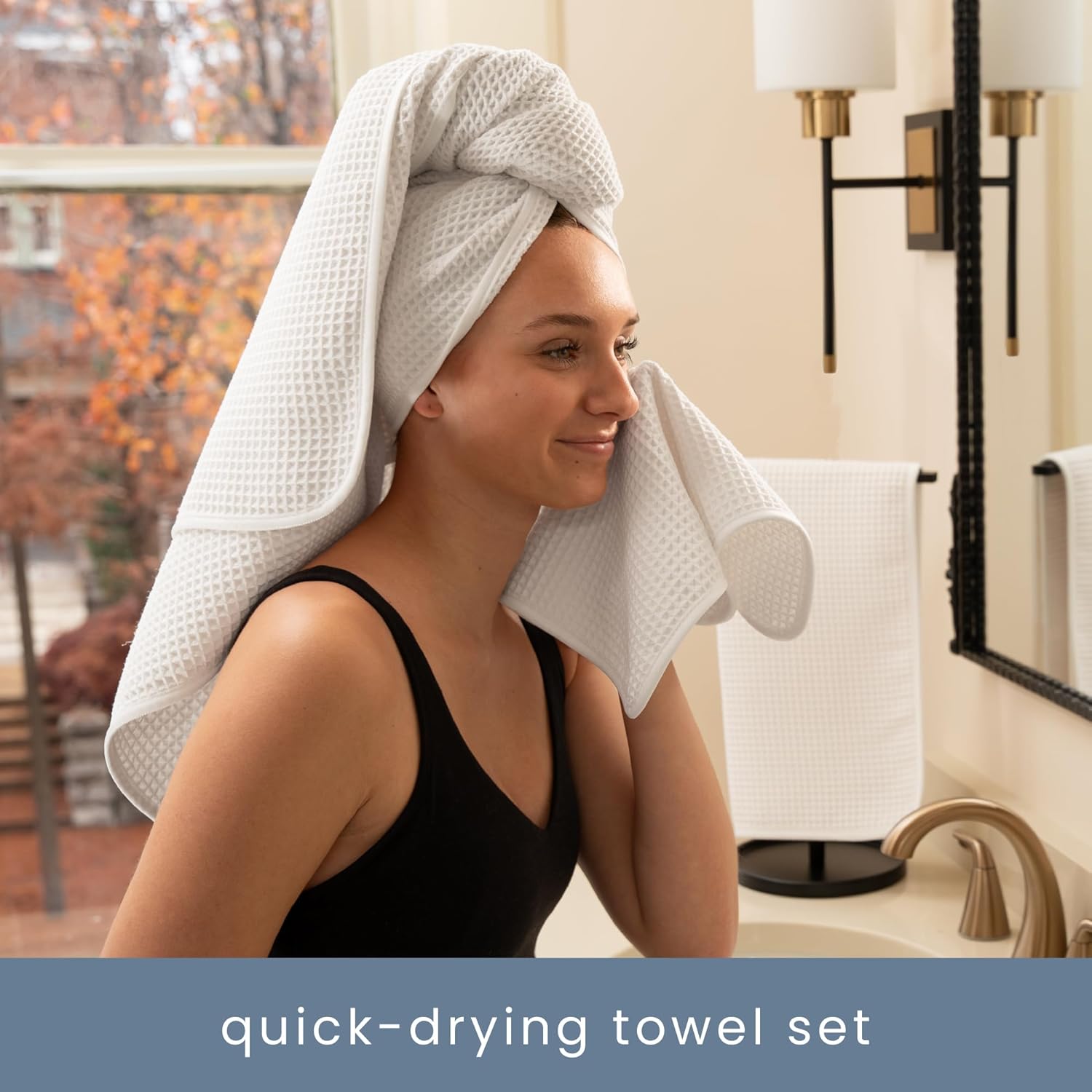S&T INC. Aura Microfiber Waffle Towel Set, 6 Piece Set, Quick-Dry, Lightweight Bath Towels, Wash Cloths and Hand Towels for Bathroom, Kitchen, and Home, 420 GSM, White