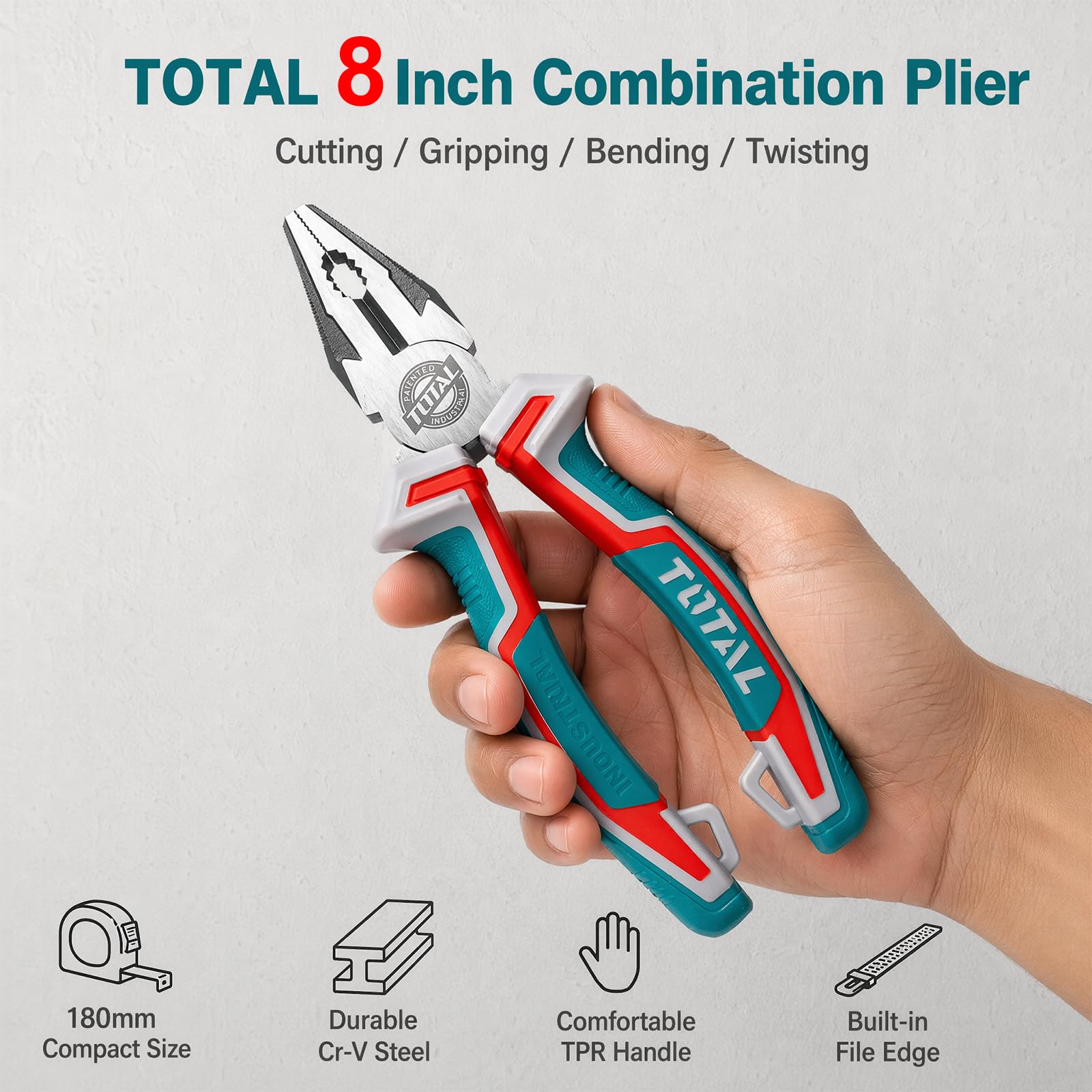 Total Tools - Szczypce uniwersalne | 200 mm | Rozmiar, Przytrzymaj, Składanie i Torsa | Do prac budowlanych, napraw lub mechanicznych | Wykonane z chromowanego wanadio | Uchwyt