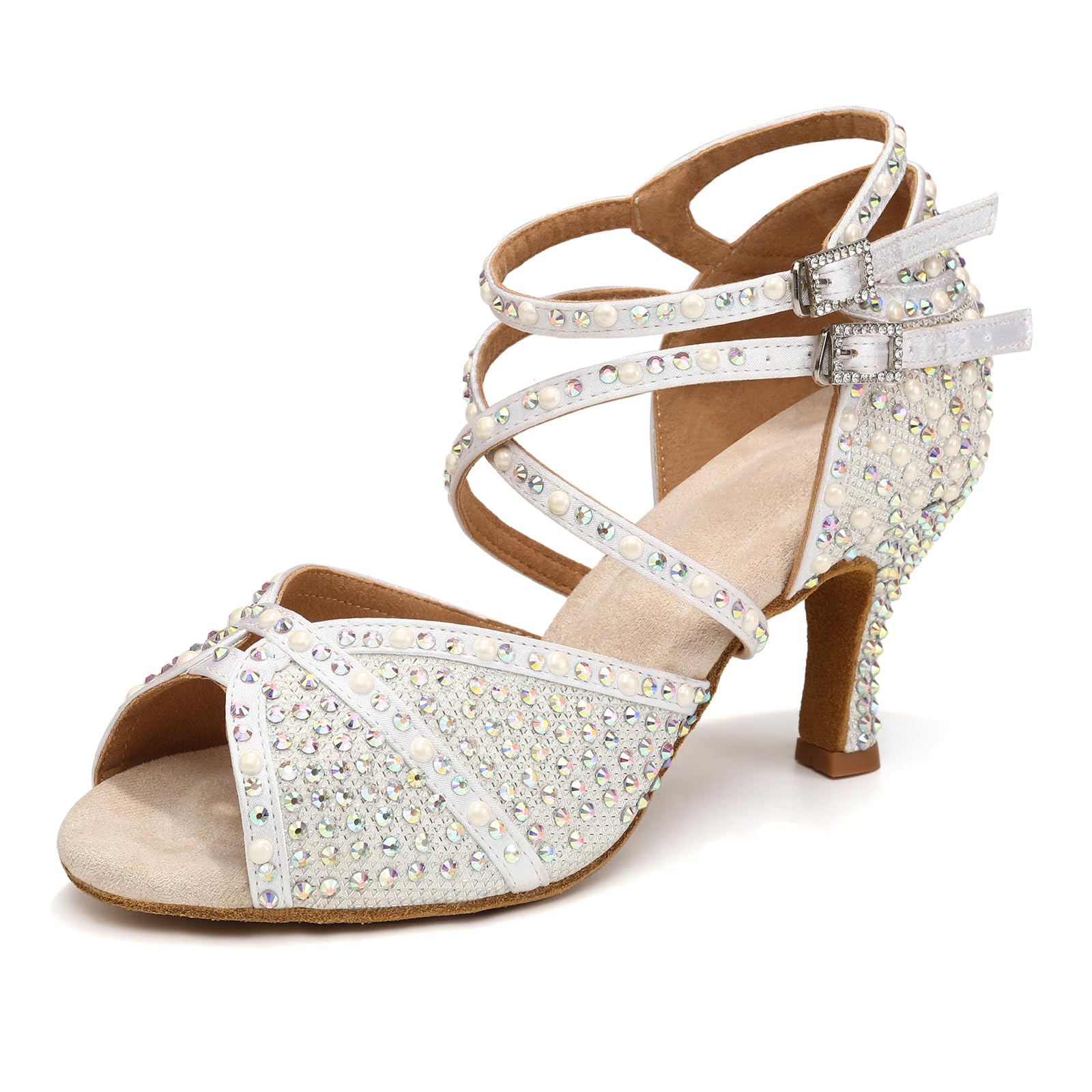 YCALCP Scarpe da Ballo Latino Donna con Strass Bianco Punta Aperta Salsa  Bachata Tango Scarpe Ballo da Sala, 34 EU : Amazon.it: Moda