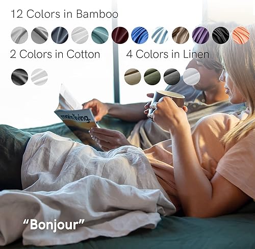 Miniatura 5 de YnM - Juego de sábanas agradable al tacto y ecológico de 100% lino francés, incluye sábana encimera y bajera y 2 fundas de almohada, tamaño Queen,