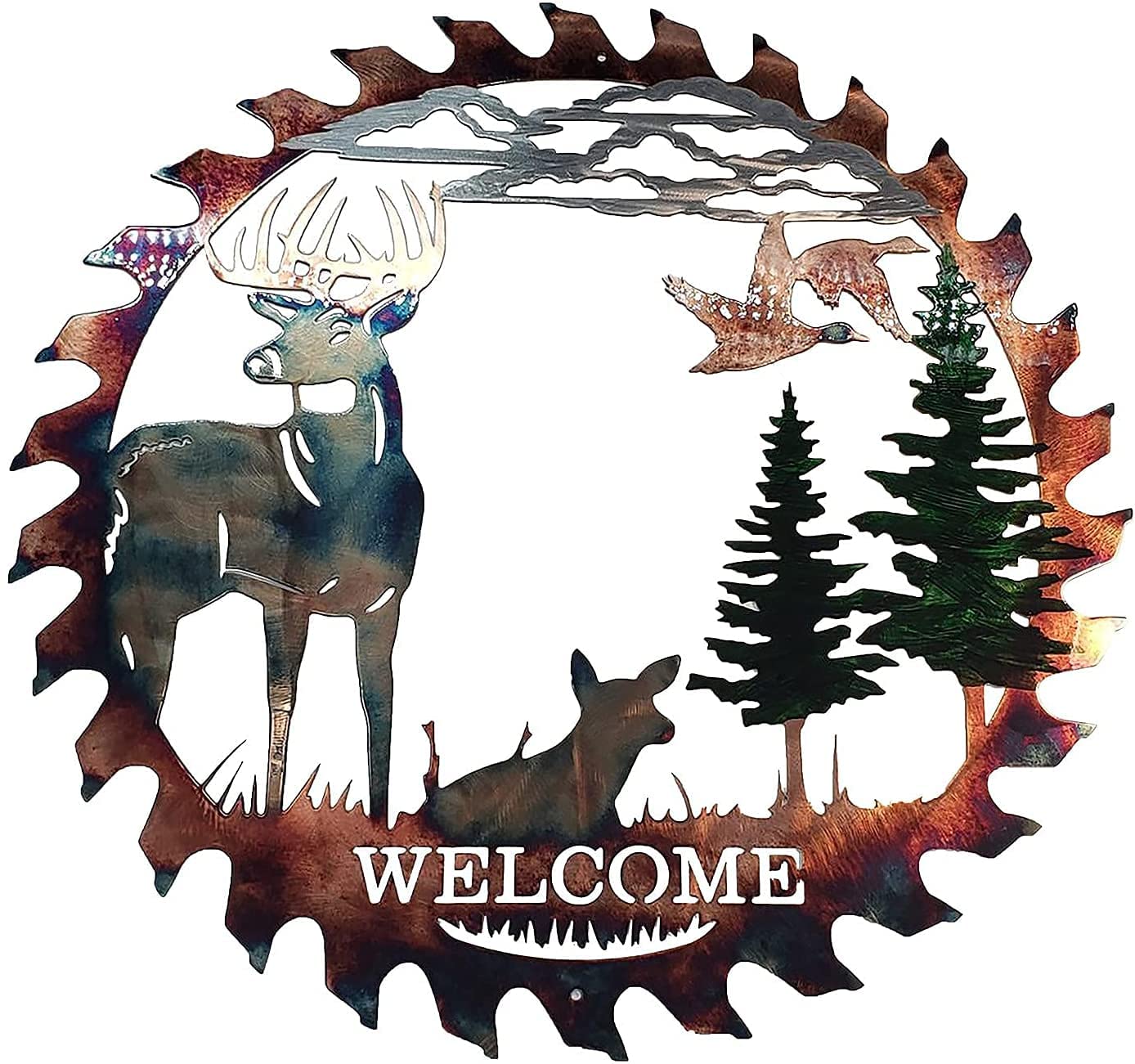 Positive Motion Engaged Metal Elk Wall Decor,Home Collection Metal Wall Decor, Elk Saw Blade Wall Metal Art Home Decor Metal Wall Art Metal Decor Wall Hanging for Living Room, Bedroom, Bathroom Indoor