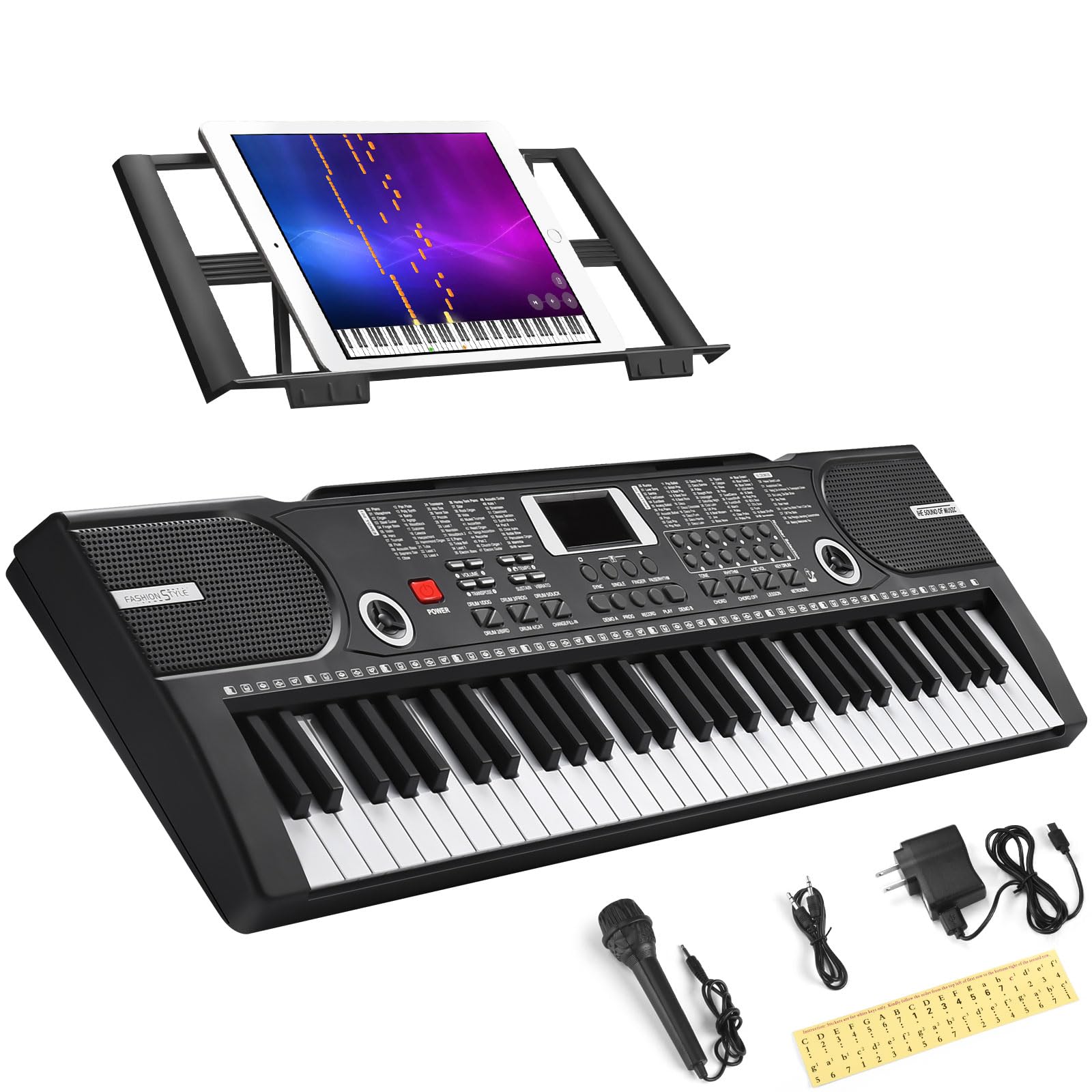 61 Key Keyboard Piano, Portable Electronic Keyboard Piano for Beginners with Speakers, Microphone, Sheet Music Stand, 100 Voices, 100 Rhythms, Digital Music Keyboard for Teen - 1