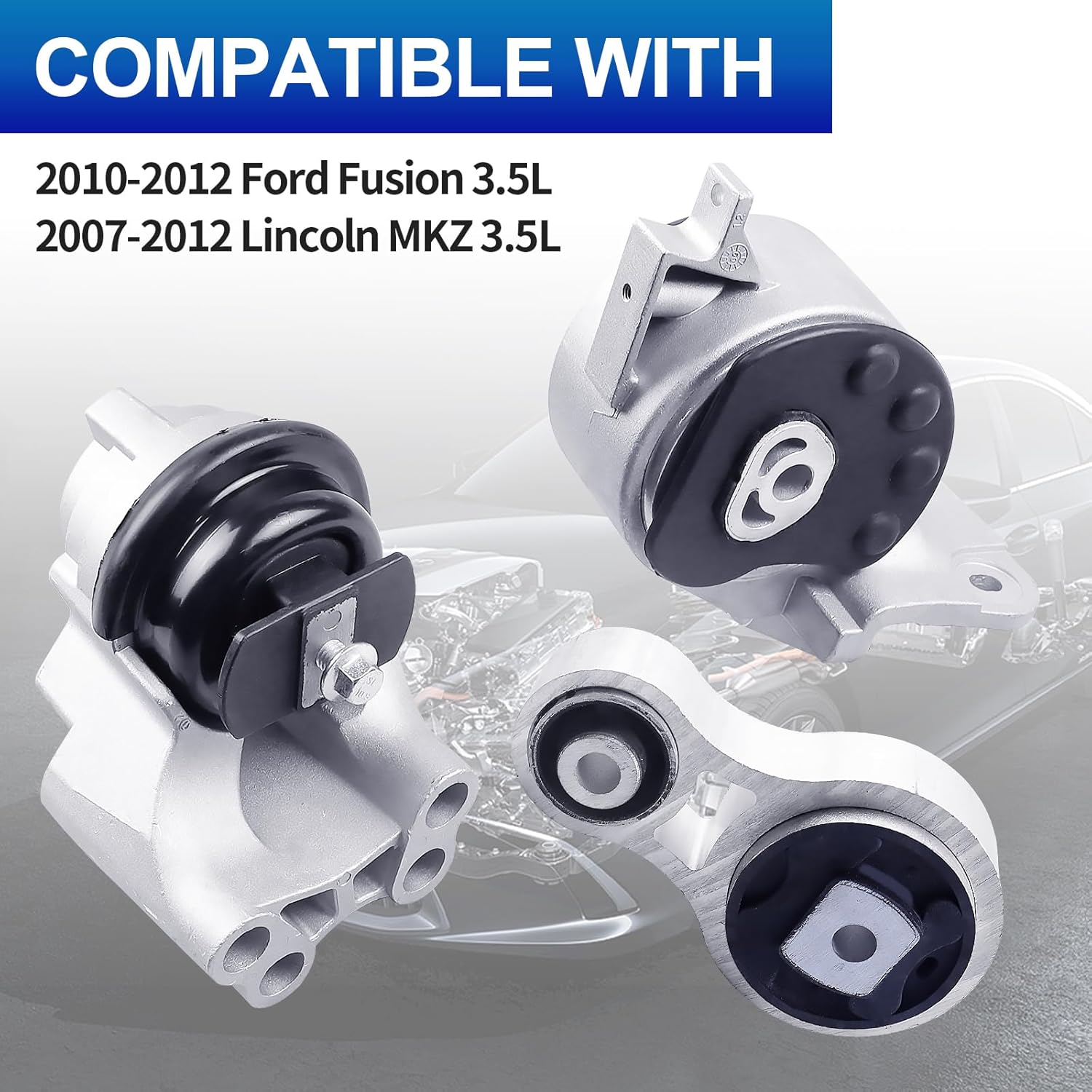 Engine Motor Mounts Set - Compatible with Ford Fusion 2010-2012 & Lincoln MKZ 2007-2012, 3.5L, Replace# A5571 A5570 A5653, Set of 3