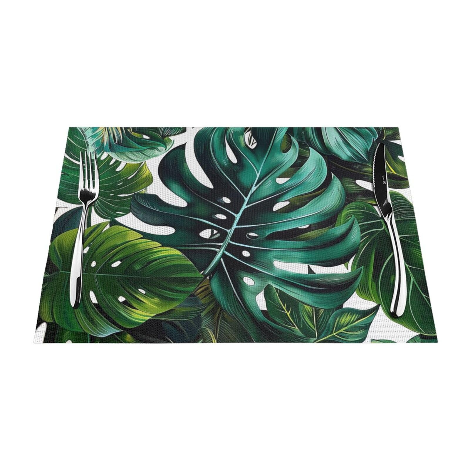 Tropical Leaves Printed PVC Placemat 4 PCS for Kitchen Dining Table Heat-resistand Washable Table Mats 18x12 in