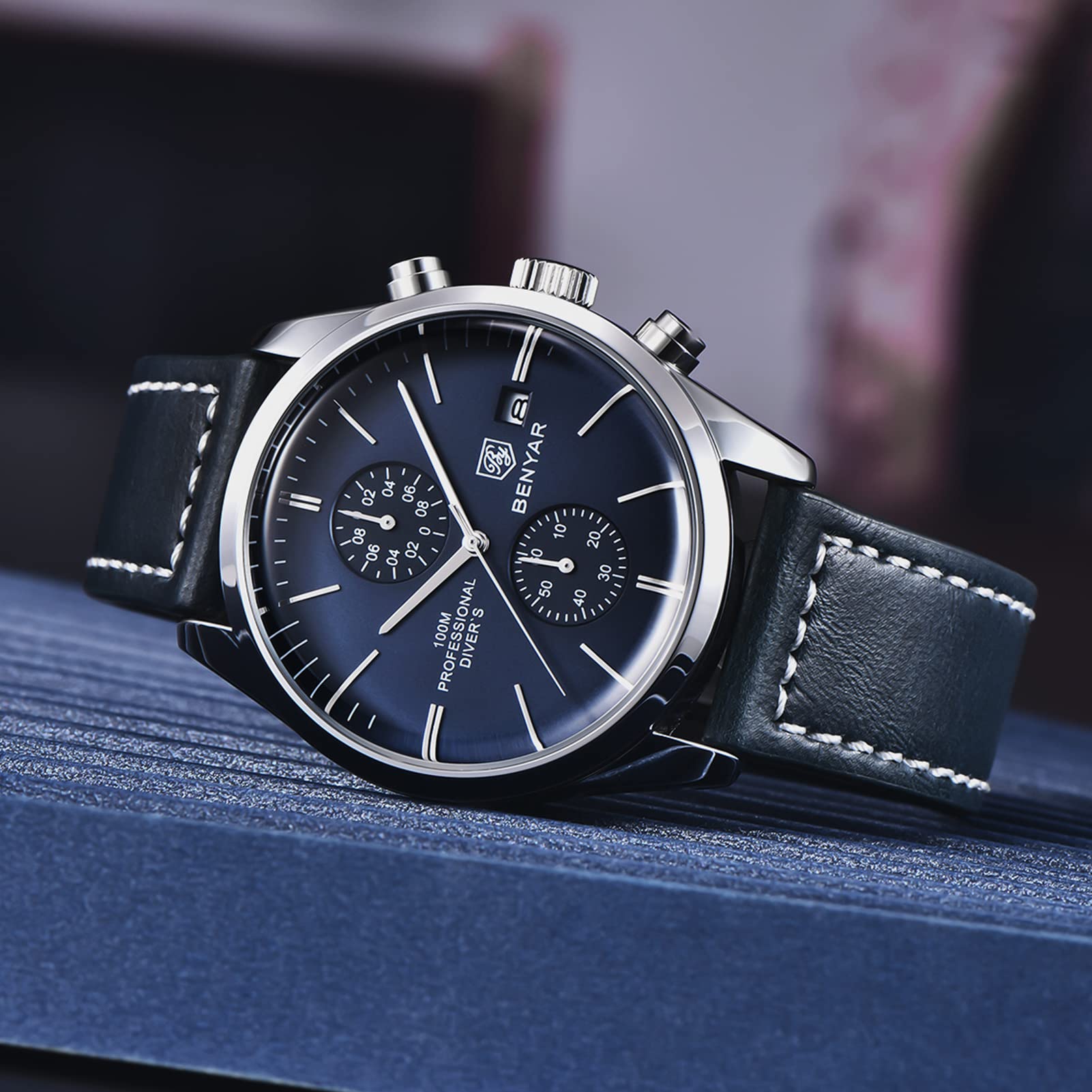 Orologio analogico al quarzo da uomo con cinturino in vera pelle cronografo sportivo da uomo casual orologio da polso calendario calendario impermeabile
