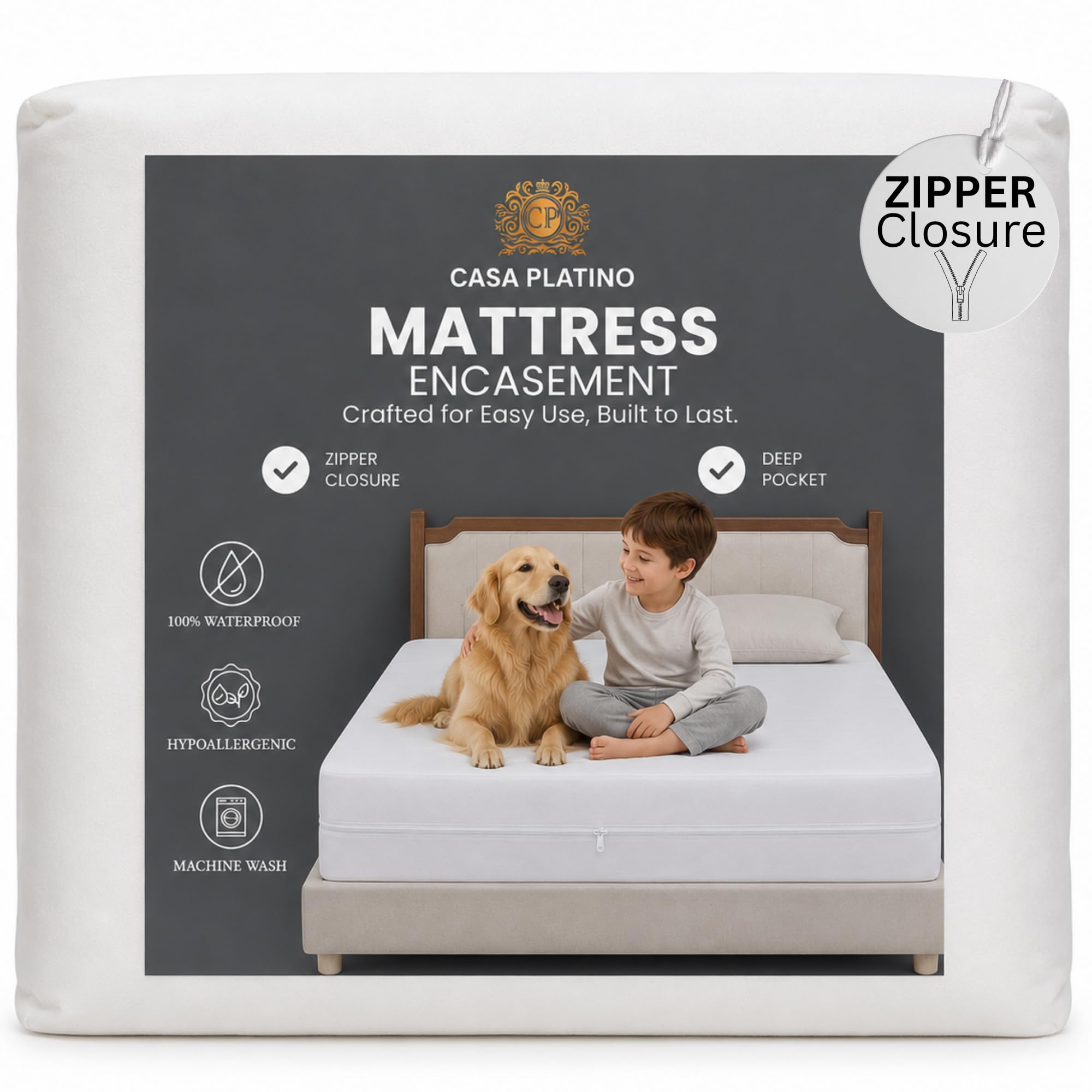 Waterproof Mattress Encasement, Single 90x190cm Cover with Zipper