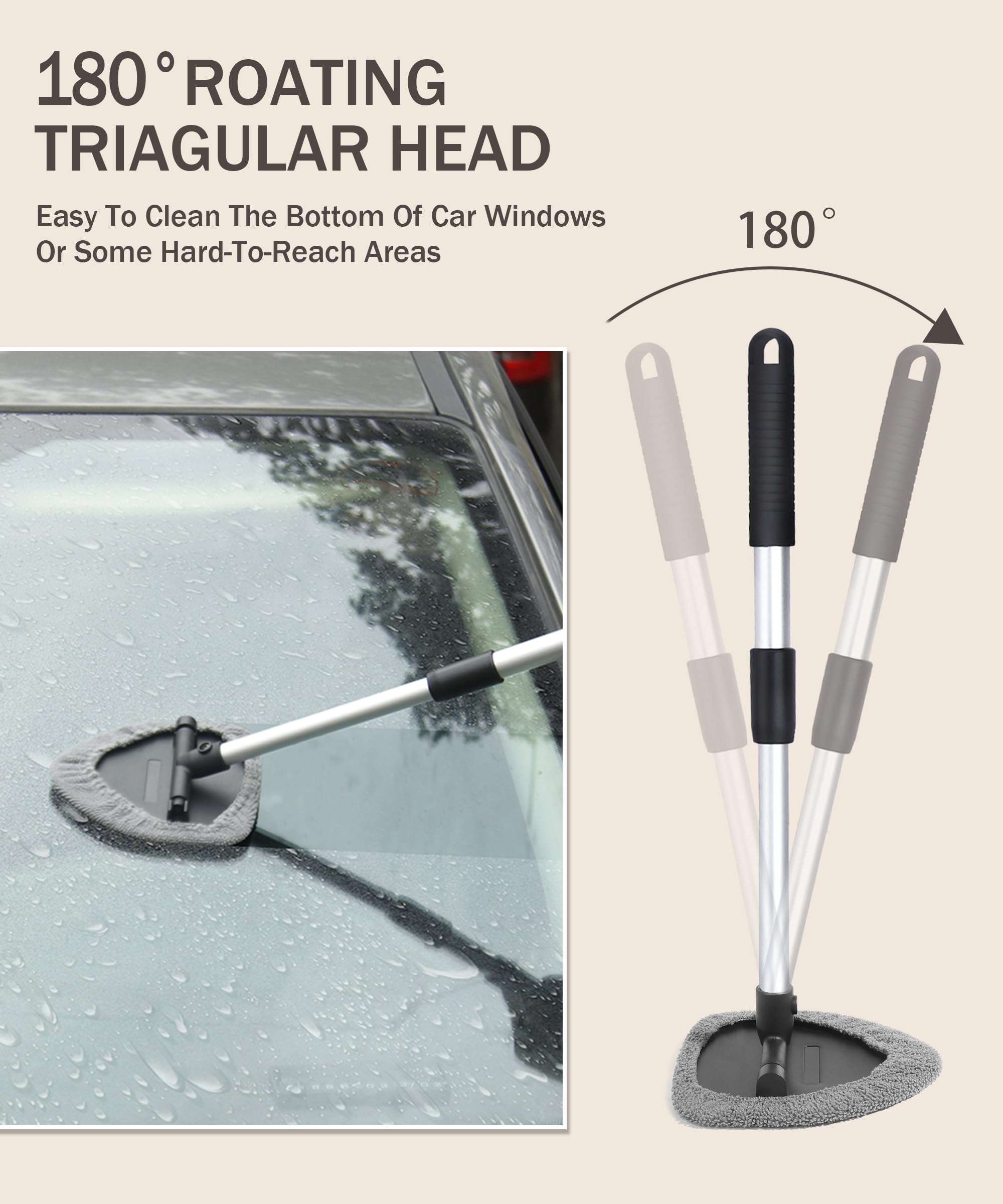 Windshield Cleaner Inside,Car Window Cleaner,Car Cleanser Brush,Car Accessories Car Cleaning Supplies Tools,Car Cleaning Kit with Extendable Handle,Microfiber Cloth,Spray Bottle,Fits All Cars