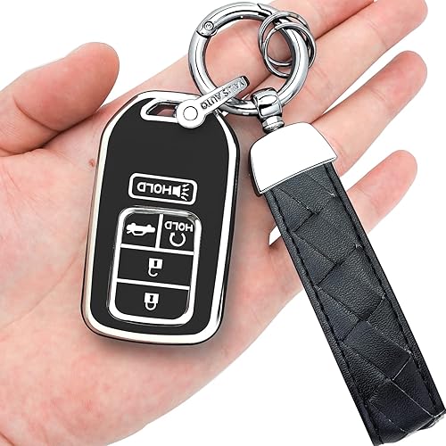 Miniatura 10 de Funda para llavero Honda con llavero de cuero, TPU suave de 5 botones, compatible con llave de automóvil Civic Accord Pilot CR-V Insight EX EX-L