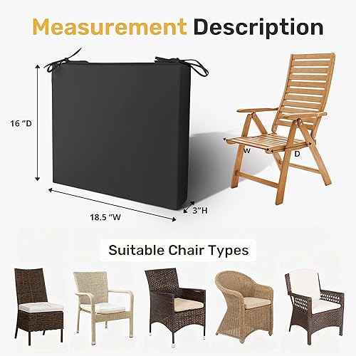Miniatura 5 de UNIKOME Cojines para sillas de exterior, resistentes al agua, con lazos, relleno de esponja de alta densidad, cojines de asiento cuadrados para