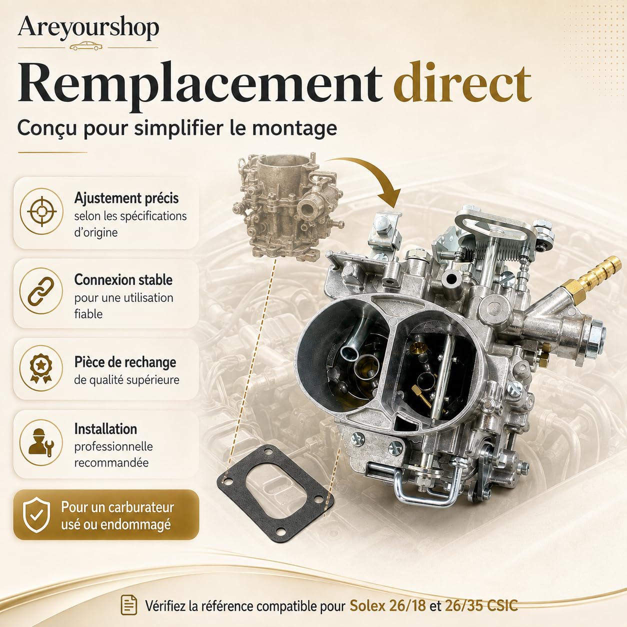 Carburateur 26/35 CSIC 602cc pour Citroën 2CV Méhari